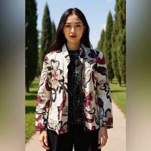 Vintage Quilted Asian-Style Reversible Open Front Jacket